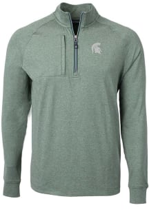 Mens Michigan State Spartans Green Cutter and Buck Adapt Eco Knit Qtr Zip Pullover