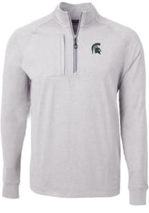Cutter and Buck Michigan State Spartans Mens Grey Adapt Eco Knit Long Sleeve 1/4 Zip Pullover