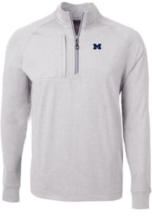 Cutter and Buck Michigan Wolverines Mens Grey Adapt Eco Knit Long Sleeve 1/4 Zip Pullover