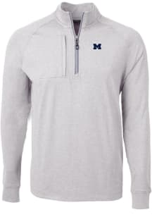 Mens Michigan Wolverines Grey Cutter and Buck Adapt Eco Knit Qtr Zip Pullover