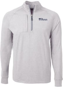Cutter and Buck Pennsylvania Quakers Mens Grey Adapt Eco Knit Long Sleeve 1/4 Zip Pullover