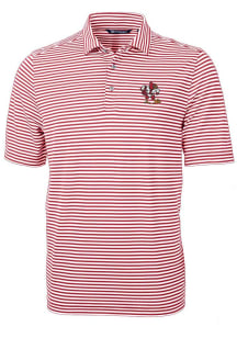 Cutter and Buck Louisville Cardinals Mens Red Virtue Eco Pique Stripe Short Sleeve Polo