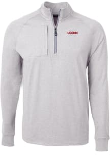 Cutter and Buck UConn Huskies Mens Grey Wordmark Adapt Eco Long Sleeve 1/4 Zip Pullover