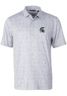 Cutter and Buck Michigan State Spartans Mens Grey Constellation Short Sleeve Polo