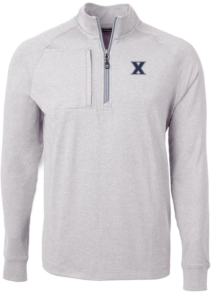 Cutter and Buck Xavier Musketeers Mens Adapt Eco Knit Long Sleeve Qtr Zip Pullover