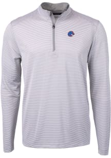 Cutter and Buck Boise State Broncos Mens Grey Virtue Eco Pique Micro Stripe Long Sleeve 1/4 Zip ..