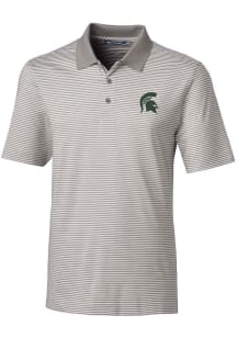 Cutter and Buck Michigan State Spartans Mens Grey Forge Tonal Stripe Short Sleeve Polo