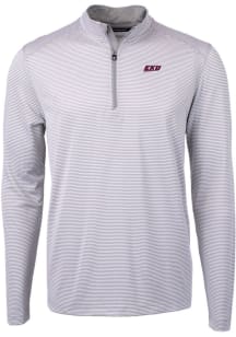 Cutter and Buck Eastern Kentucky Colonels Mens Grey Virtue Eco Pique Micro Stripe Long Sleeve 1/..