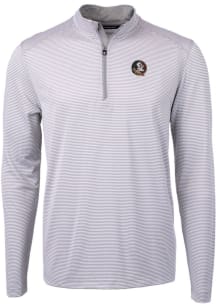 Cutter and Buck Florida State Seminoles Mens Grey Virtue Eco Pique Micro Stripe Long Sleeve 1/4 ..