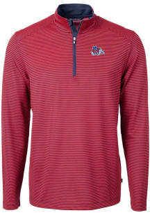 Cutter and Buck Fresno State Bulldogs Mens Red Virtue Eco Pique Micro Stripe Long Sleeve 1/4 Zip..