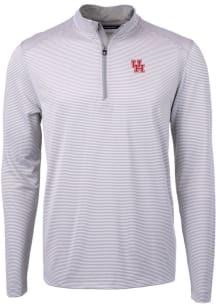Cutter and Buck Houston Cougars Mens Grey Virtue Eco Pique Micro Stripe Long Sleeve 1/4 Zip Pull..