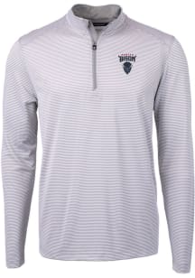 Cutter and Buck Howard Bison Mens Grey Virtue Eco Pique Micro Stripe Long Sleeve 1/4 Zip Pullove..