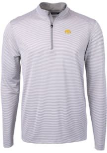Cutter and Buck Iowa Hawkeyes Mens Grey Virtue Eco Pique Micro Stripe Long Sleeve 1/4 Zip Pullover