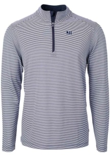 Cutter and Buck Jackson State Tigers Mens Navy Blue Virtue Eco Pique Micro Stripe Long Sleeve 1/..