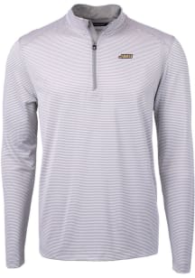 Cutter and Buck James Madison Dukes Mens Grey Virtue Eco Pique Micro Stripe Long Sleeve 1/4 Zip ..