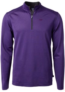 Cutter and Buck K-State Wildcats Mens Purple Virtue Eco Pique Micro Stripe Long Sleeve 1/4 Zip P..