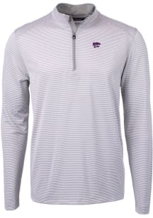 Cutter and Buck K-State Wildcats Mens Grey Virtue Eco Pique Micro Stripe Long Sleeve 1/4 Zip Pul..