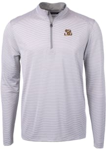 Cutter and Buck LSU Tigers Mens Grey Virtue Eco Pique Micro Stripe Long Sleeve 1/4 Zip Pullover