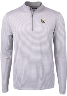 Cutter and Buck Marquette Golden Eagles Mens Grey Virtue Eco Pique Micro Stripe Long Sleeve 1/4 ..