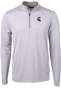 Cutter and Buck Michigan State Spartans Mens Grey Virtue Eco Pique Micro Stripe Long Sleeve 1/4 Zip
