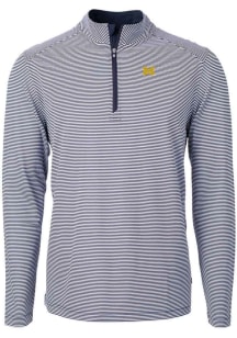 Cutter and Buck Michigan Wolverines Mens Navy Blue Virtue Eco Pique Micro Stripe Long Sleeve 1/4 Zip