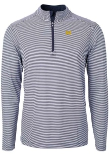 Mens Michigan Wolverines Blue Cutter and Buck Virtue Eco Pique Micro Stripe Qtr Zip Pullover