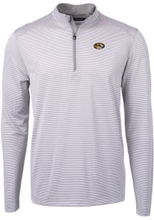 Cutter and Buck Missouri Tigers Mens Grey Virtue Eco Pique Micro Stripe Long Sleeve 1/4 Zip Pull..