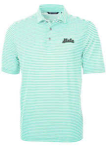 Mens Michigan State Spartans Green Cutter and Buck Virtue Eco Pique Stripe Short Sleeve Polo Shi..