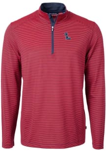 Cutter and Buck Ole Miss Rebels Mens Red Virtue Eco Pique Micro Stripe Long Sleeve 1/4 Zip Pullo..