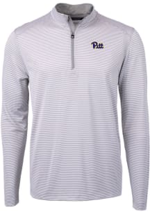 Cutter and Buck Pitt Panthers Mens Grey Virtue Eco Pique Micro Stripe Long Sleeve 1/4 Zip Pullov..