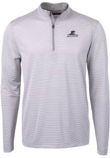 Cutter and Buck Providence Friars Mens Grey Virtue Eco Pique Micro Stripe Long Sleeve 1/4 Zip Pu..