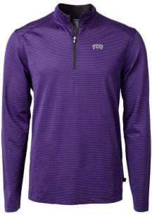 Cutter and Buck TCU Horned Frogs Mens Purple Virtue Eco Pique Micro Stripe Long Sleeve 1/4 Zip P..