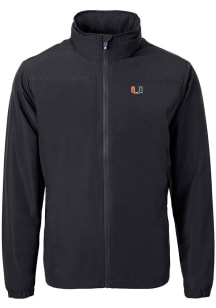 Cutter and Buck Miami Hurricanes Mens Black Charter Eco Light Weight Jacket