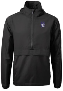 Mens Northwestern Wildcats Black Cutter and Buck Charter Eco Pullover Jackets