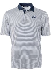 Cutter and Buck BYU Cougars Mens Navy Blue Virtue Eco Pique Micro Stripe Short Sleeve Polo