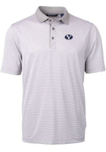Cutter and Buck BYU Cougars Mens Grey Virtue Eco Pique Micro Stripe Short Sleeve Polo