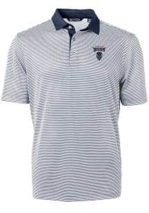 Cutter and Buck Howard Bison Mens Navy Blue Virtue Eco Pique Micro Stripe Short Sleeve Polo