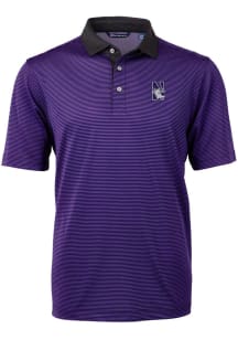 Cutter and Buck Northwestern Wildcats Mens Purple Virtue Eco Pique Micro Stripe Short Sleeve Polo