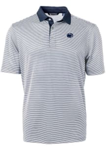Cutter and Buck Penn State Nittany Lions Mens Navy Blue Virtue Eco Pique Micro Stripe Short Slee..