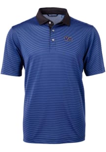Cutter and Buck Pitt Panthers Mens Blue Virtue Eco Pique Micro Stripe Short Sleeve Polo