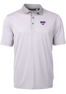 Cutter and Buck SMU Mustangs Mens Grey Virtue Eco Pique Micro Stripe Short Sleeve Polo