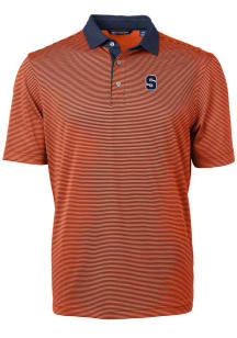 Cutter and Buck Syracuse Orange Mens Orange Virtue Eco Pique Micro Stripe Short Sleeve Polo