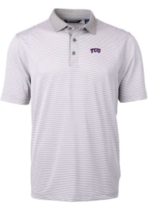Cutter and Buck TCU Horned Frogs Mens Grey Virtue Eco Pique Micro Stripe Short Sleeve Polo