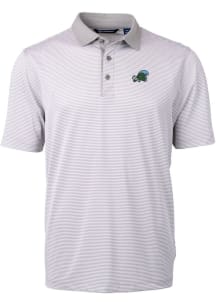 Cutter and Buck Tulane Green Wave Mens Grey Virtue Eco Pique Micro Stripe Short Sleeve Polo
