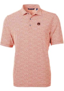 Cutter and Buck Auburn Tigers Mens Orange Virtue Eco Pique Botanical Short Sleeve Polo