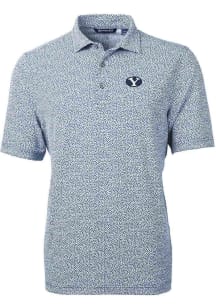 Cutter and Buck BYU Cougars Mens Navy Blue Virtue Eco Pique Botanical Short Sleeve Polo