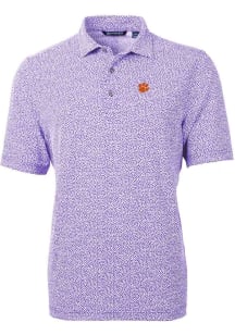 Cutter and Buck Clemson Tigers Mens Purple Virtue Eco Pique Botanical Short Sleeve Polo