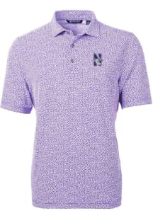 Mens Northwestern Wildcats Purple Cutter and Buck Virtue Eco Pique Botanical Short Sleeve Polo S..