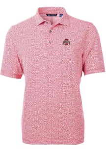 Mens Ohio State Buckeyes Red Cutter and Buck Solid Virtue Eco Pique Botanical Short Sleeve Polo ..