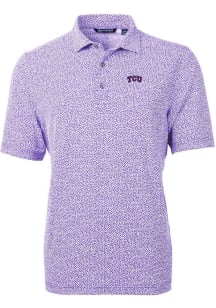 Cutter and Buck TCU Horned Frogs Mens Purple Virtue Eco Pique Botanical Short Sleeve Polo